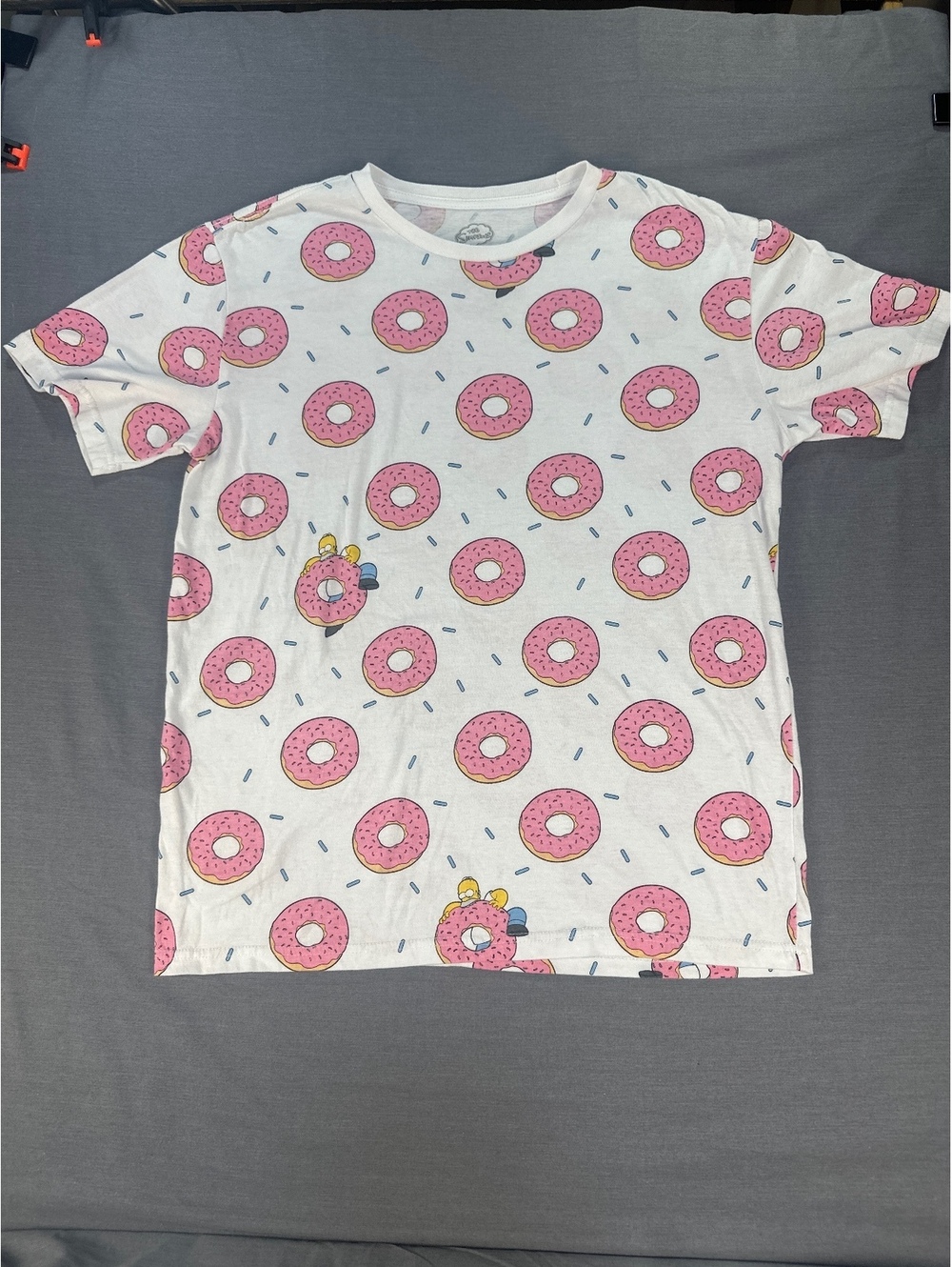 The Simpsons Pink Donut Pattern T-Shirt Size S Cotton Classic Cartoon Tee